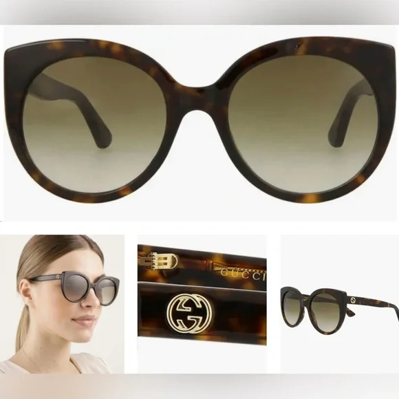 GUCCI CLASSIC AND TIMELESS HAVANA FRAMES WITH “GG” GOLD LOGO ON TEMPLES SUNNIES